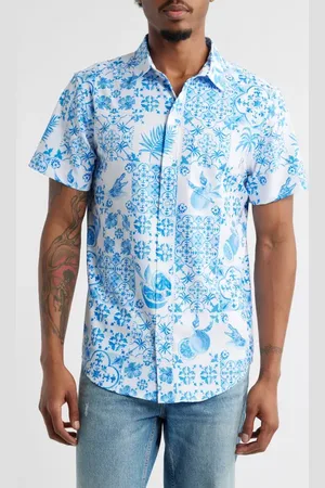 MAVRANS Tropical Print Short Sleeve Performance Button-Up Shirt in at Nordstrom, Size Small