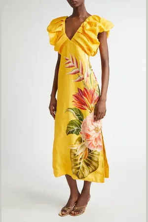 Farm Rio Spring Awakening Placed Floral Linen Dress in at Nordstrom, Size X-Small