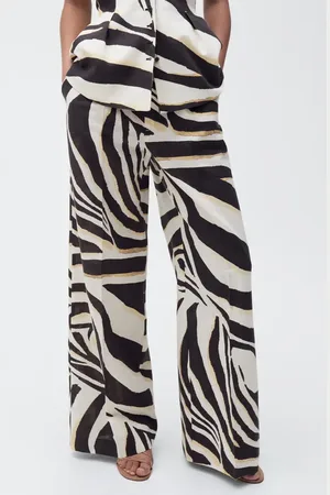 MANGO Zebra Linen & Cotton Wide Leg Pants in at Nordstrom, Size 2