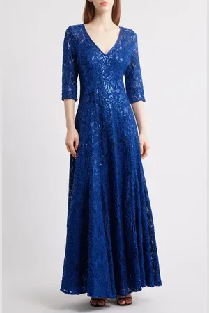 Tahari ASL Beaded Sequin Long Sleeve Gown in at Nordstrom, Size 10