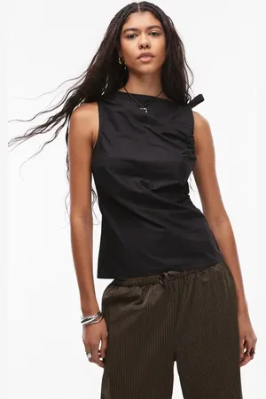 Topshop Tie Shoulder Sleeveless Cotton Top in at Nordstrom, Size 6 Us