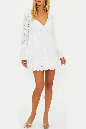 Beach Riot Delaney Eyelet Long Sleeve Cover-Up Minidress in at Nordstrom, Size Small