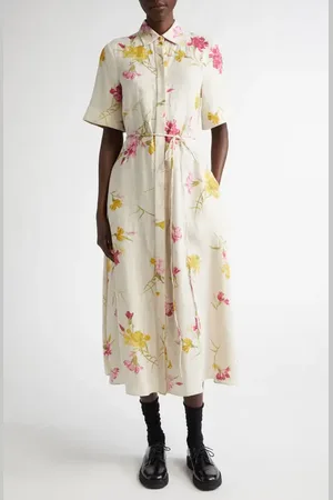 Erdem Floral Print Belted Linen Shirtdress in at Nordstrom, Size 6 Us