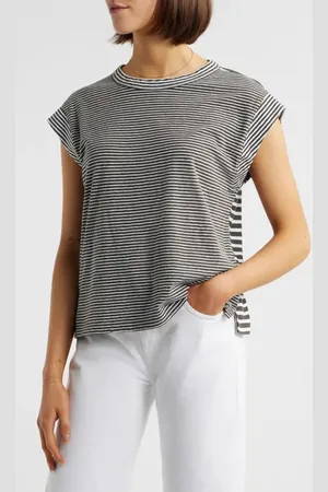 Madewell Stripe Boxy Cotton & Linen Muscle T-Shirt in at Nordstrom, Size X-Small