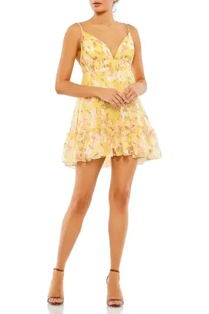 Mac Duggal Floral Empire Waist Ruffled Mini Dress in at Nordstrom, Size 0