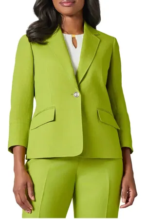 Kasper Linen Blend One-Button Blazer in at Nordstrom, Size 16