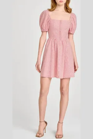 WAYF Leonie Print Puff Sleeve Linen Blend Minidress in at Nordstrom, Size X-Large