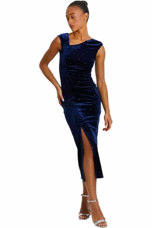 Quiz Studded Velvet Short Sleeve Midi Dress in at Nordstrom, Size 12