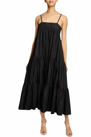 Santorelli ITZEL Sleeveless Multi-Tier Midi Dress with Shoulder Straps and Side Pockets in Cotton Poplin in at Nordstrom, Size 4
