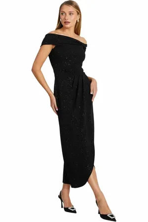 Quiz Glitter Liverpool Bardot Wrap Midi Dress in at Nordstrom, Size 8