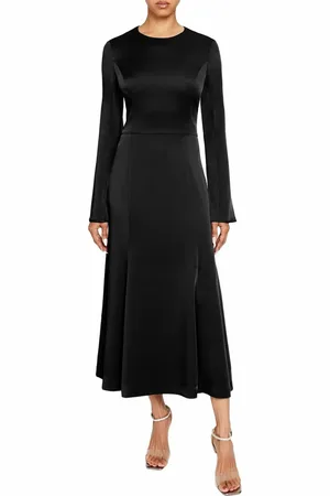 Santorelli CHARLIZE Long Sleeve Fit & Flare Midi Dress In Smooth Crepe in at Nordstrom, Size 10