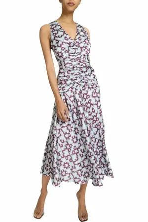 Santorelli EDEN Sleeveless Fit and Flare Midi Dress with Center Ruching in Graphic Printed Charmeuse in at Nordstrom, Size 2