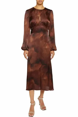 Santorelli IMANI Long Sleeve Midi Dress in Geometric Print Silk in at Nordstrom, Size 6