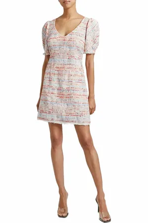 Santorelli BIANCA Tweed Shift Dress with Puff Sleeves in at Nordstrom, Size 14