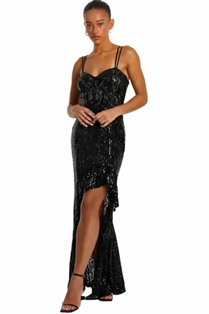 Quiz Sequin Strap Fishtail Maxi Dress in at Nordstrom, Size 4