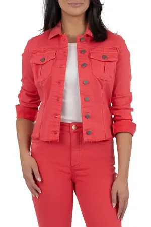 Kut From The Kloth Kara Fray Hem Cotton Blend Trucker Jacket in at Nordstrom, Size Small