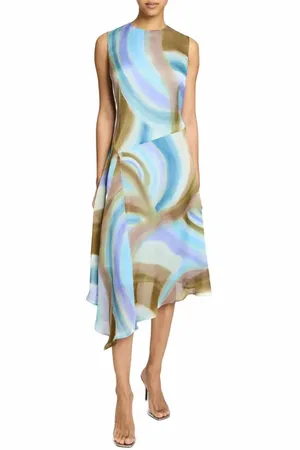 Santorelli CECILIA Sleeveless Midi Dress with Asymmetrical Hemline in Abstract Swirl Print in at Nordstrom, Size 8