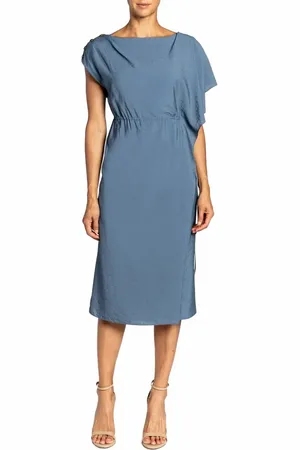 Santorelli NALA Asymmetrical Shoulder Sheath Dress in Fluid Viscose in at Nordstrom, Size 6
