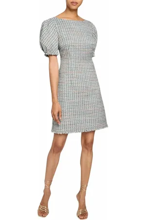 Santorelli VIOLET A-Line Shift Dress with Puff Sleeves in Luxury Tweed with Lurex in at Nordstrom, Size 12
