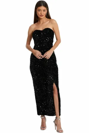 Quiz Sequin Bandeau Sweetheart Bow Back Maxi Dress in at Nordstrom, Size 12