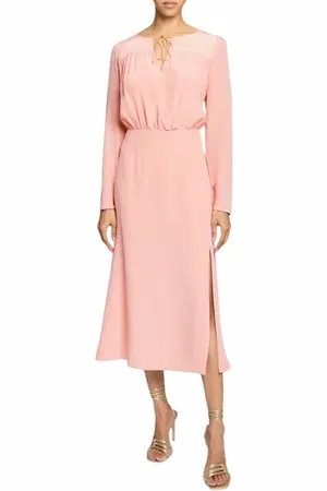Santorelli TESSA Long Sleeve Midi Fit and Flare Dress in Silk Crepe de Chine in at Nordstrom, Size 8