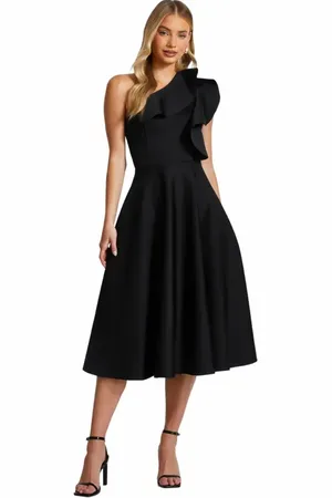 Quiz One Shoulder Frill Detail Skater Dress in at Nordstrom, Size 14