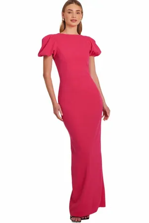 Quiz Scuba Crepe Maxi Dress With Puff Sleeve in at Nordstrom, Size 2