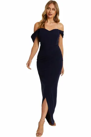 Quiz Scuba Crepe Bardot Wrap Maxi Dress in at Nordstrom, Size 10