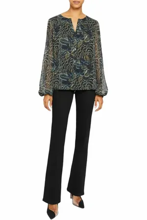 Santorelli DIONE Long Sleeve Button Front Blouse in Printed Georgette in at Nordstrom, Size 4