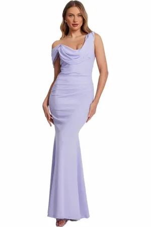 Quiz Scuba Crepe Chiffon Drape Maxi Dress in at Nordstrom, Size 6