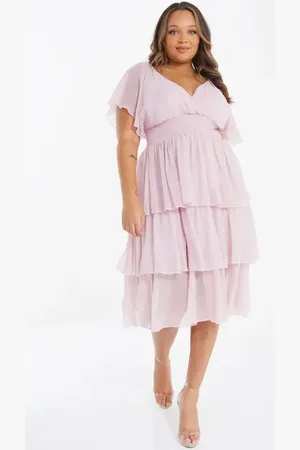 Quiz Plus Size Chiffon Glitter Tiered Dress in at Nordstrom, Size 12