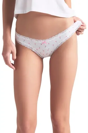 SKIMS Lightweight Cotton Lace Trim Thong in at Nordstrom, Size Xx-Small