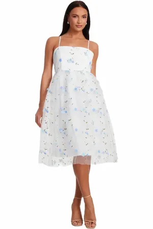 Quiz Embroidered Mesh Floral Midi Dress in at Nordstrom, Size 2