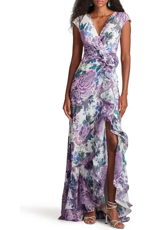 Tadashi Shoji Floral Wire Ruffle Detail Gown in at Nordstrom, Size 6
