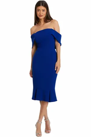 Quiz Bardot Midi Dress With Frilled Hem in at Nordstrom, Size 10