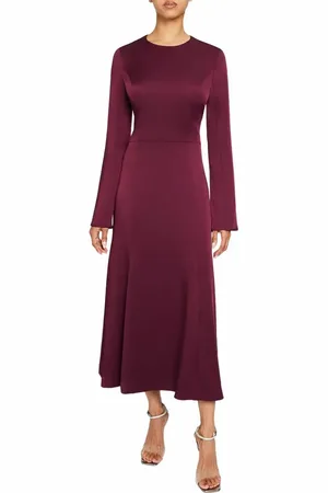 Santorelli CHARLIZE Long Sleeve Fit & Flare Midi Dress In Smooth Crepe in at Nordstrom, Size 14