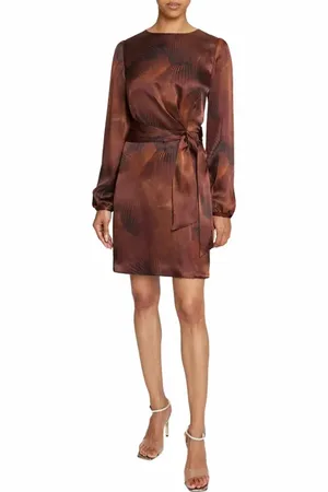 Santorelli DARYA Long Sleeve Dress in Abstract Printed Silk in at Nordstrom, Size 8