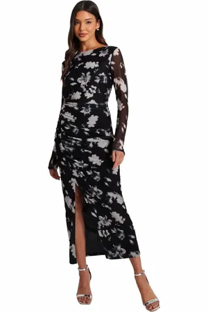 Quiz Mesh Floral Long Sleeve Maxi Dress in at Nordstrom, Size 10
