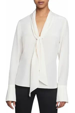 Santorelli AMANDA Long Sleeve Silk Blouse with Drop Neck Tie in at Nordstrom, Size 10