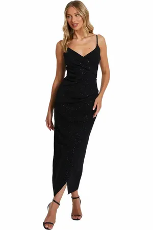 Quiz Glitter Liverpool Strappy Wrap Maxi Dress in at Nordstrom, Size 14