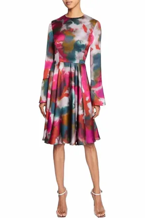 Santorelli RONI Long Sleeve Knee Length Abstract Printed Flared Dress in at Nordstrom, Size 8