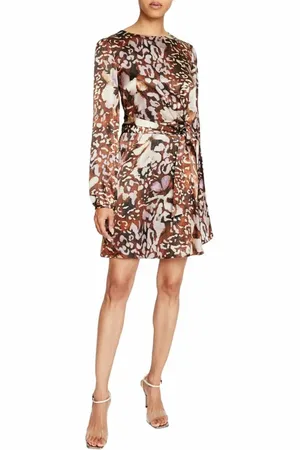 Santorelli DARYA Above the Knee Dress in Abstract Floral Printed Silk Blend in at Nordstrom, Size 2
