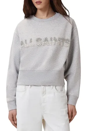 AllSaints Separo Imitation Pearl & Crystal Embellished Sweatshirt in at Nordstrom, Size Large