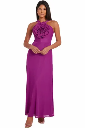 Quiz Halter Mesh Maxi Dress with 3D Flower in at Nordstrom, Size 8