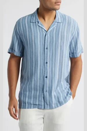 Rails Cayman Stripe Linen Blend Camp Shirt in at Nordstrom, Size Large