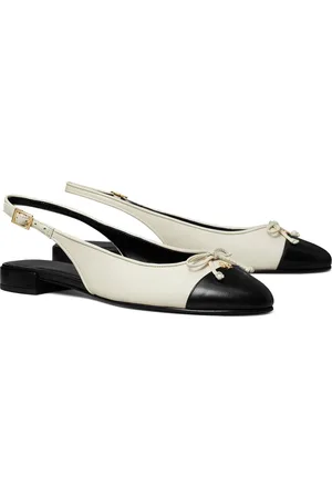 Tory Burch Slingback Cap Toe Flat in Light Cream /Perfect Black at Nordstrom, Size 6.5