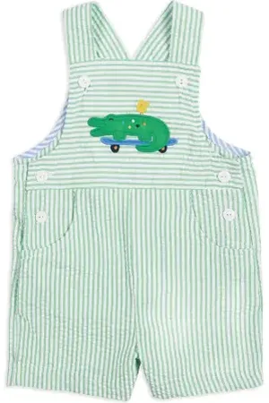 Florence Eiseman Seersucker Shortall With Skateboarding Gator in at Nordstrom, Size 24M