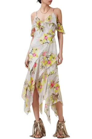 AllSaints Grace Floral Cold Shoulder Asymmetric Dress in at Nordstrom, Size 2 Us