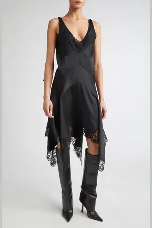 MONSE Lace Trim Handkerchief Hem Satin Minidress in at Nordstrom, Size 2