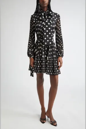 ZIMMERMANN Polka Dot Long Sleeve Pleated Minidress with Removable Pussy Bow in at Nordstrom, Size 1
